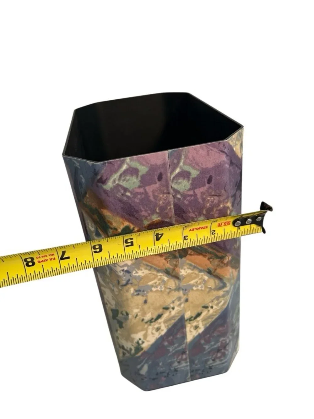 Vtg Wamsutta Abstract Geometric Waste Paper Basket 1990s Purple Blue Beige Green